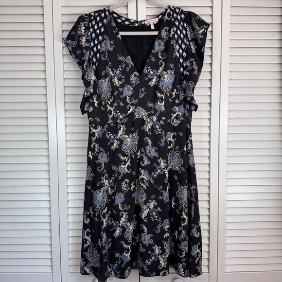 Rebecca Taylor Silk Blend Paisley Dress Black Ruffle Flutter Sleeve Size 8 - Picture 10 of 13